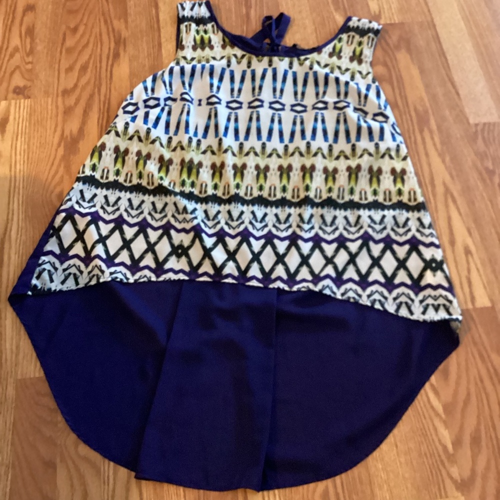 Jete Vibrant Blue Chiffon Keyhole Back Hi~Lo Sleeveless Tunic Blouse  2X